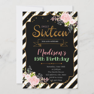 Doce floral convite de dezesseis aniversários