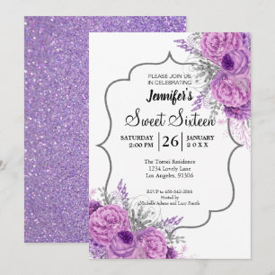 Doce Floral Roxo 16 Convite de Aniversário