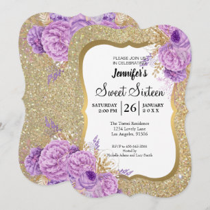 Doce Floral Roxo 16 Convite de Aniversário