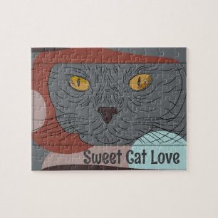 Doce Gato Amor impressão quebra-cabeça