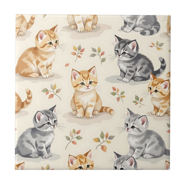 Doce Ginger e Kitten Cinza Watercolor Sem Costura  (Frente)