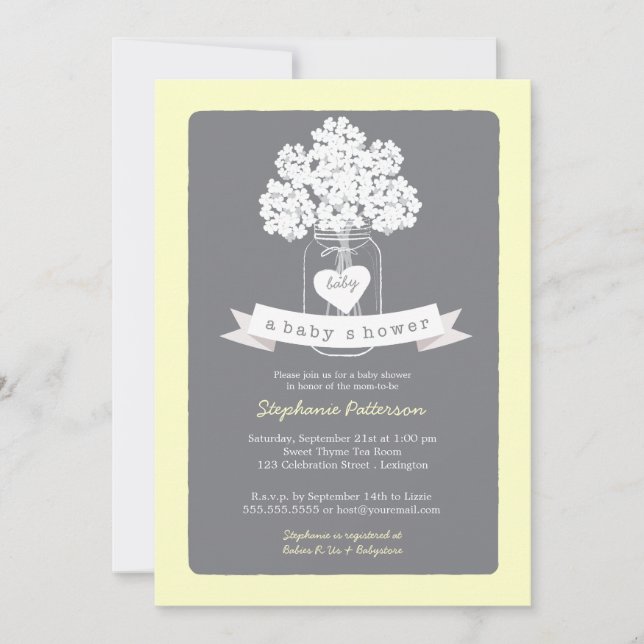 Doce Mason Jar - Convite para Chá de fraldas Neutr (Frente)
