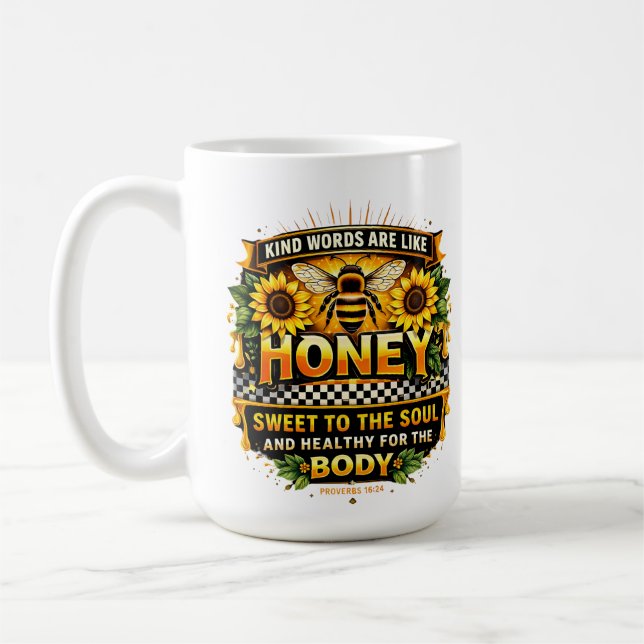 Doce Mel | Provérbios 16:24 Caneca de Café (Esquerda)