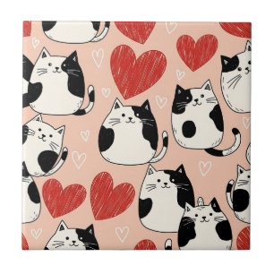Doce Padrão de Gatos Kawaii Cor-de-Rosa & Corações