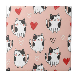 Doce Padrão de Gatos Kawaii Rosa & Corações (3)