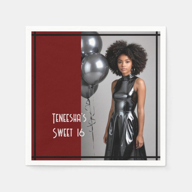 doce papel de 16 festas guardanapo vermelho preto (Frente)