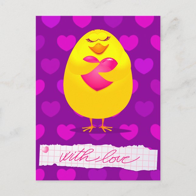 Doce pintinho apaixonado por mensagem, cartão post (Frente)
