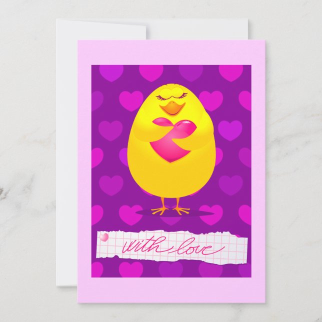 Doce pintinho apaixonado por mensagem, convite (Frente)