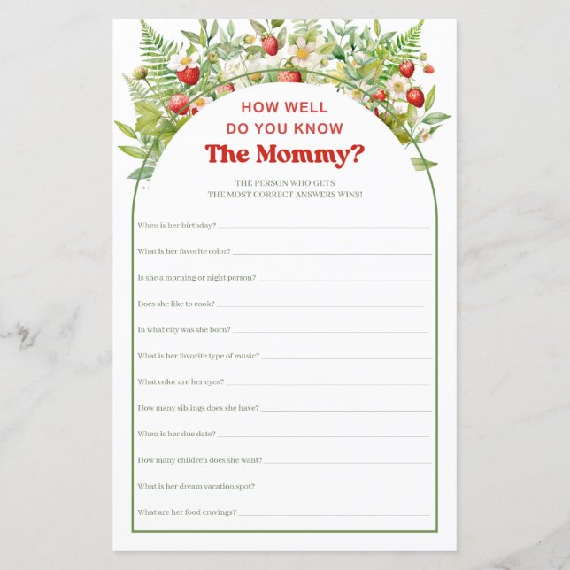 Doce Poço de Morango Você Conhece a Mamãe jogo (Frente)