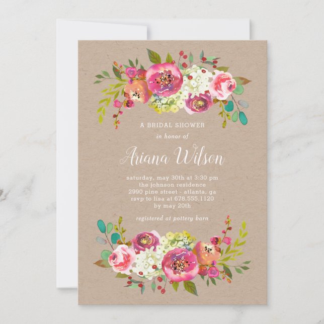 Doce Romance Kraft Chá / Convite para festas (Frente)