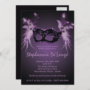 doce roxo do mascarada 5x7 convite de 16