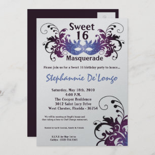 doce roxo do mascarada 5x7 convite de 16