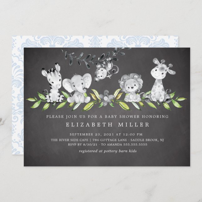 Doce Safari Animal Boy Chá de fraldas Convite (Frente/Verso)