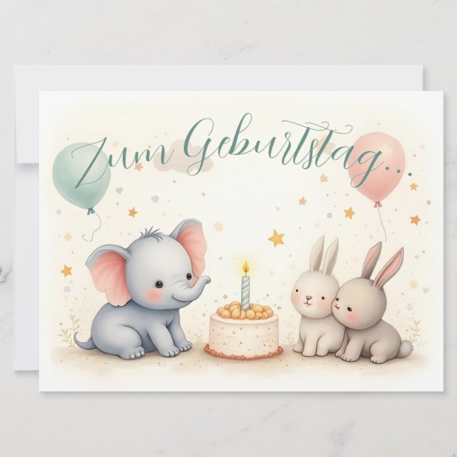 Doce saudação de aniversário com amigos animais (Frente)