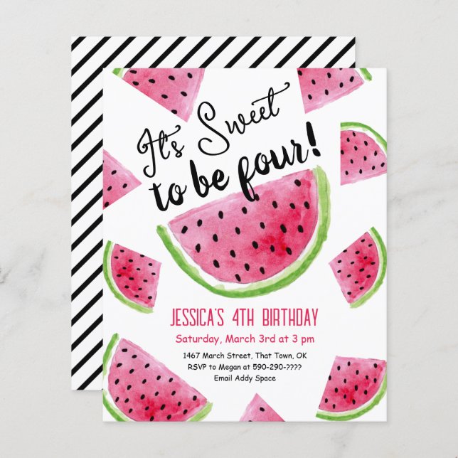Doce ser Quatro Convite de aniversário Melão (Frente/Verso)