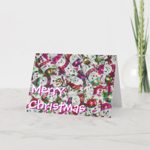 Doce Snowmen rosa - frente do cartão "Feliz Natal"