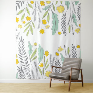 Doce Sprigs Menta Amarelo e Cinza Tapeçaria Floral