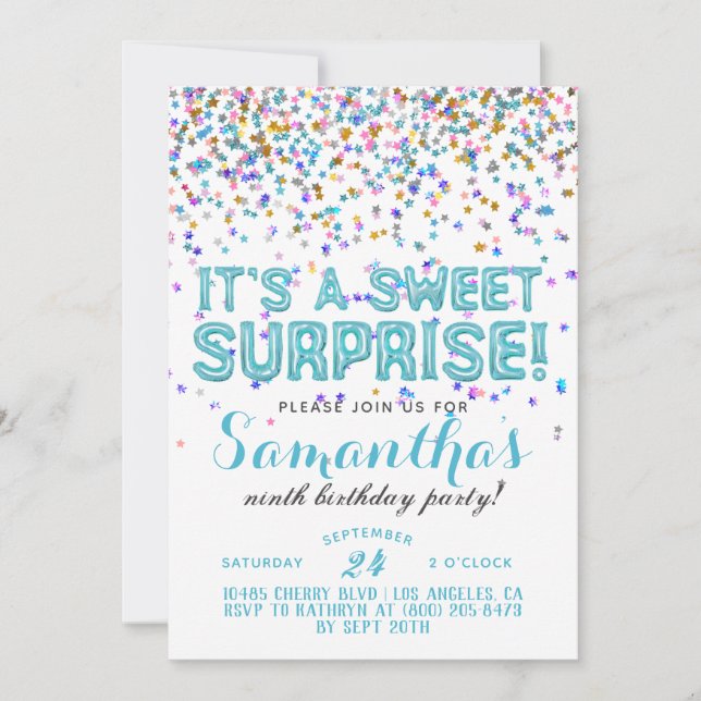 Doce Surpresa Convite Confetti de Aniversário (Frente)