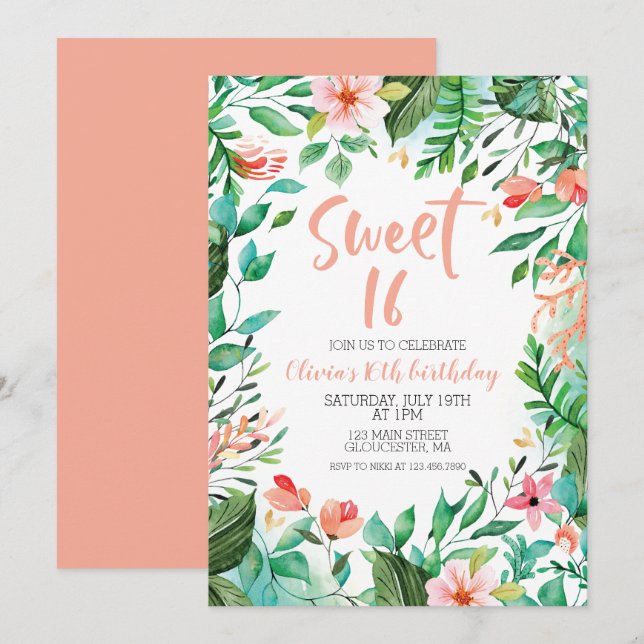 Doce Tropical 16 Aloha Luau Convite Aniversário (Frente/Verso)