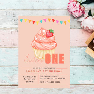 Doce UM, convite de cupcake para festa de 1º anive