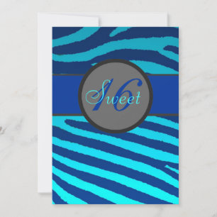 Doces 16 convites de aniversário de zebras azuis