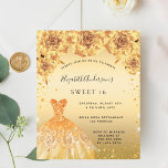 Doces 16 flores vestidas em ouro convite orçamenta<br><div class="desc">Um convite moderno,  na moda e glamouroso para uma doce festa de aniversário 16,  16. Um fundo de ouro falso com pó de ouro falso,  um vestido e rosas,  florais. O nome é escrito com um moderno estilo escrito à mão. Personalize e adicione os detalhes da sua festa.</div>