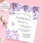 Doces 16 roupas violetas convite para o orçamento<br><div class="desc">Um convite moderno,  na moda e glamouroso para uma doce festa de aniversário 16,  16. Na frente: Um fundo branco com vestido violeta,  violeta lilás e florais. O nome é escrito com um moderno estilo escrito à mão. Personalize e adicione os detalhes da sua festa.</div>