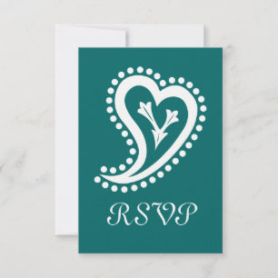 Doces Corações de Paisley na Placa RSVP de Teal