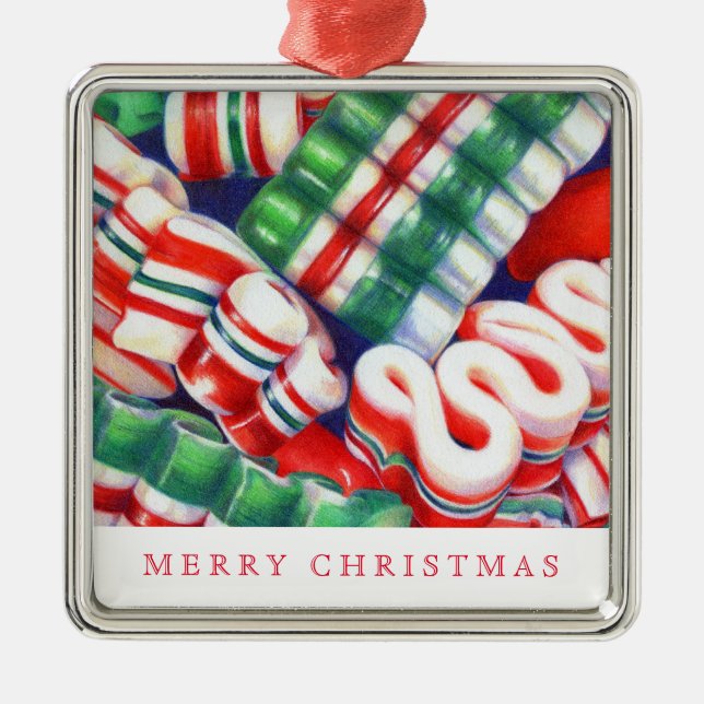 DOCINHO DE FITA Ornamento de Metal Quadrado + Text (Frente)