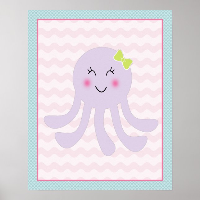 Docinhos do mar Garota Sealife Octopus Art Poster (Frente)