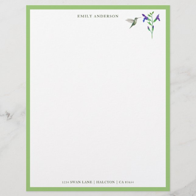 Documento de papelaria do Hummingbird Personalizad (Frente)