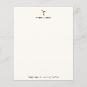 Documento de papelaria do Hummingbird Personalizad