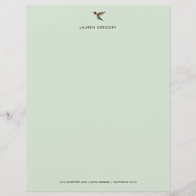 Documento de papelaria do Hummingbird Personalizad (Frente)
