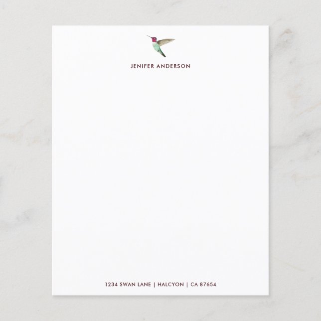 Documento de papelaria do White Hummingbird Person (Frente)