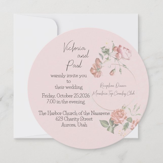Doçura Rosa Redonda Convite De Casamento (Frente)