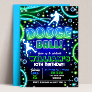 Dodgeball Birthday Convite Neon Dodgeball