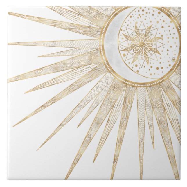 Dodles Dourados Elegantes Sun Moon Mandala Design (Frente)