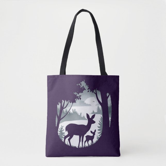 Doe Deer e Fawn Comprando o Errand Tote Bag (Frente)