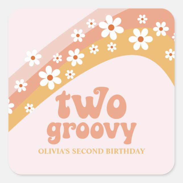 Dois adesivos quadrados groovy retrô boho arco-íri (Frente)
