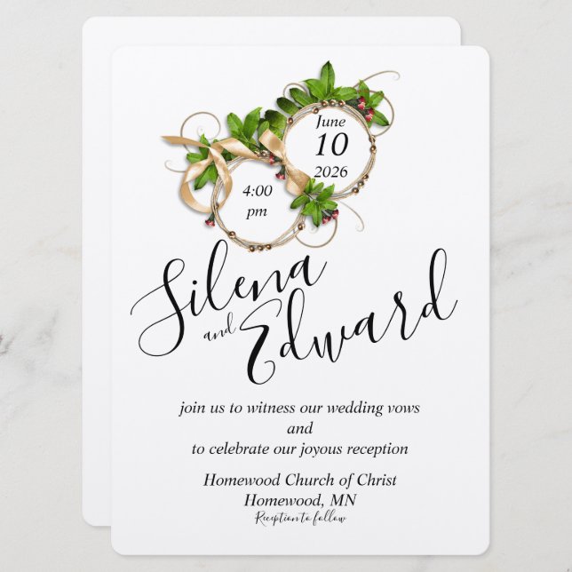 Dois Anéis como um Convite de Casamento Simples (Frente/Verso)