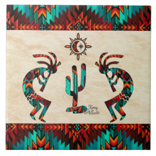 Dois Azulejos Cerâmicos de Southwest Kokopelli