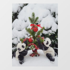 Dois bebês pandas e sua árvore de Natal