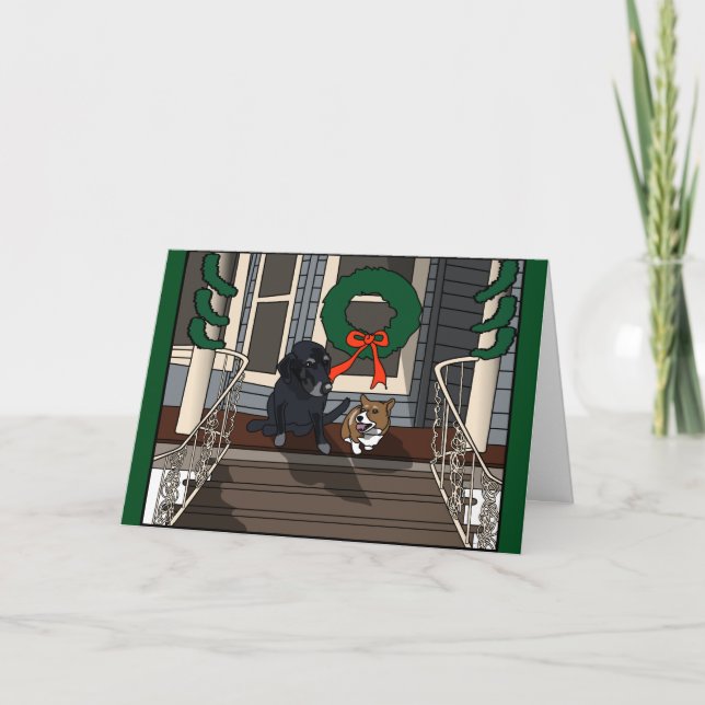 Dois cachorros na varanda, cartão de Natal (Frente)