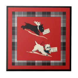 Dois Cachorros Scottie Sm. (4,25" x 4,25") Azulejo