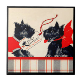 Dois Cachorros Scottie Sm. (4,25" x 4,25") Azulejo