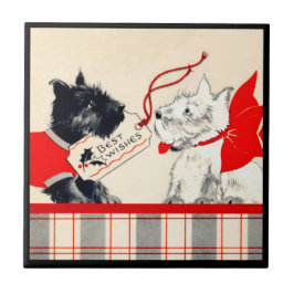 Dois Cachorros Scottie Sm. (4,25" x 4,25") Azulejo