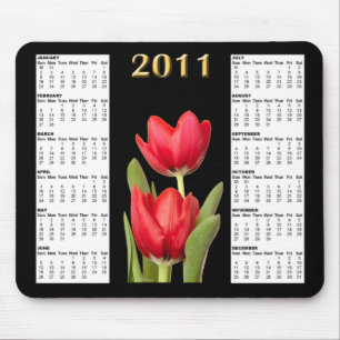 Dois calendário vermelho Mousepad das tulipas 201