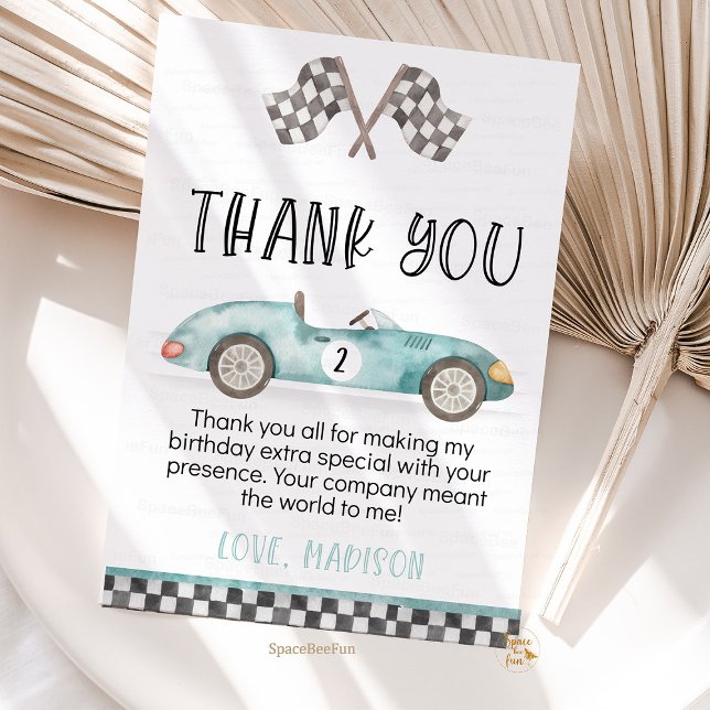 Dois cartões de agradecimento de aniversário rápid (two fast 2nd,thank you card,birthday invitation,race car 2nd birthday invites,vintage race car invit)