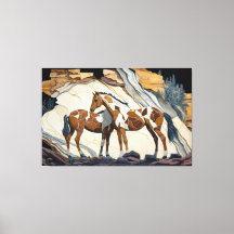 Dois Cavalos Descansando nas Rochas. Canvas impres