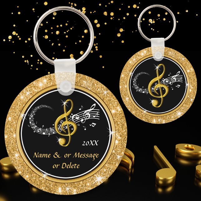Dois Chaveiros de música personalizados lado a lad (Musical Notes Party Favors. Cheap music favors. Music themed Graduation Party. Music Birthday Party.)